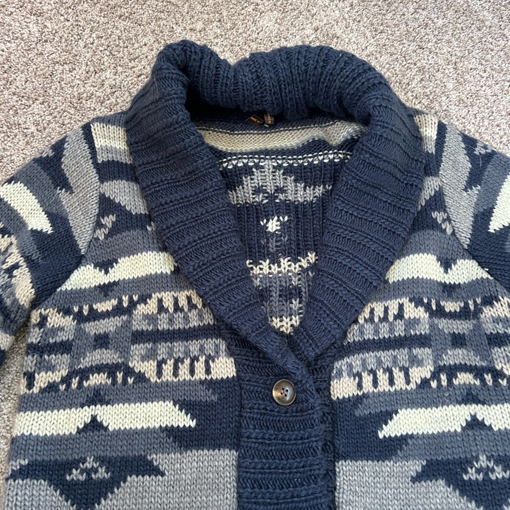 Stetson Indigo Aztec Belted Cardigan. Wool blend. Shawl collar. Tribal. Western - Picture 7 of 15